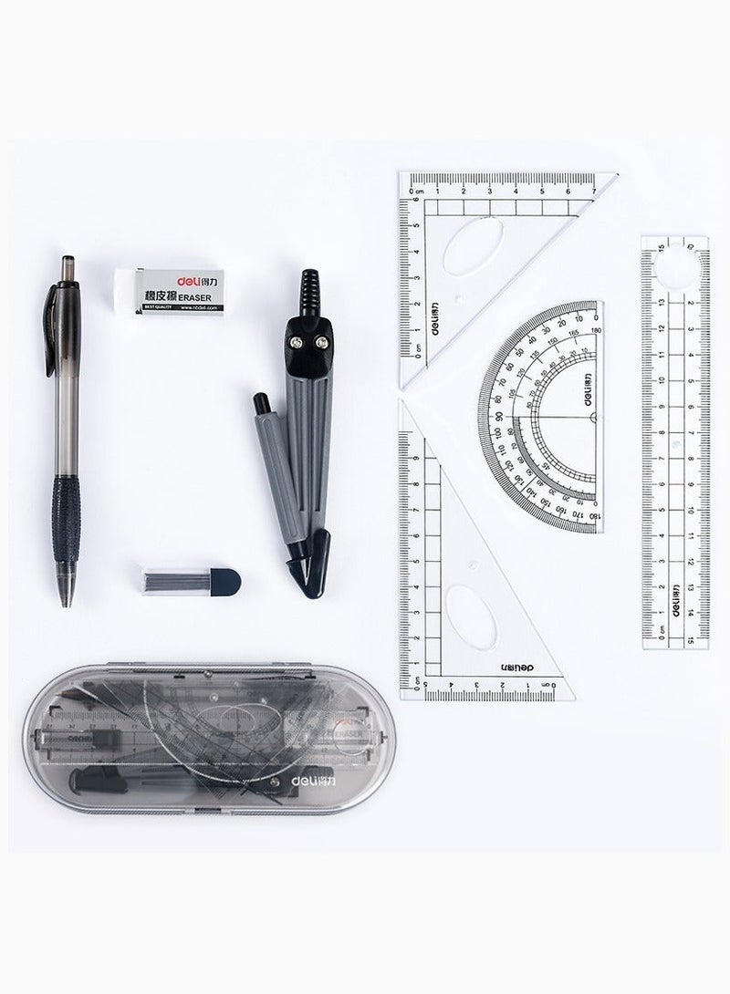 Deli Swing Arm Protractor, Divider, Set Squares, Ruler, ruler  Math Geometry Kit Set 8 Pieces Student Supplies with Shatterproof Storage Box - Image 4